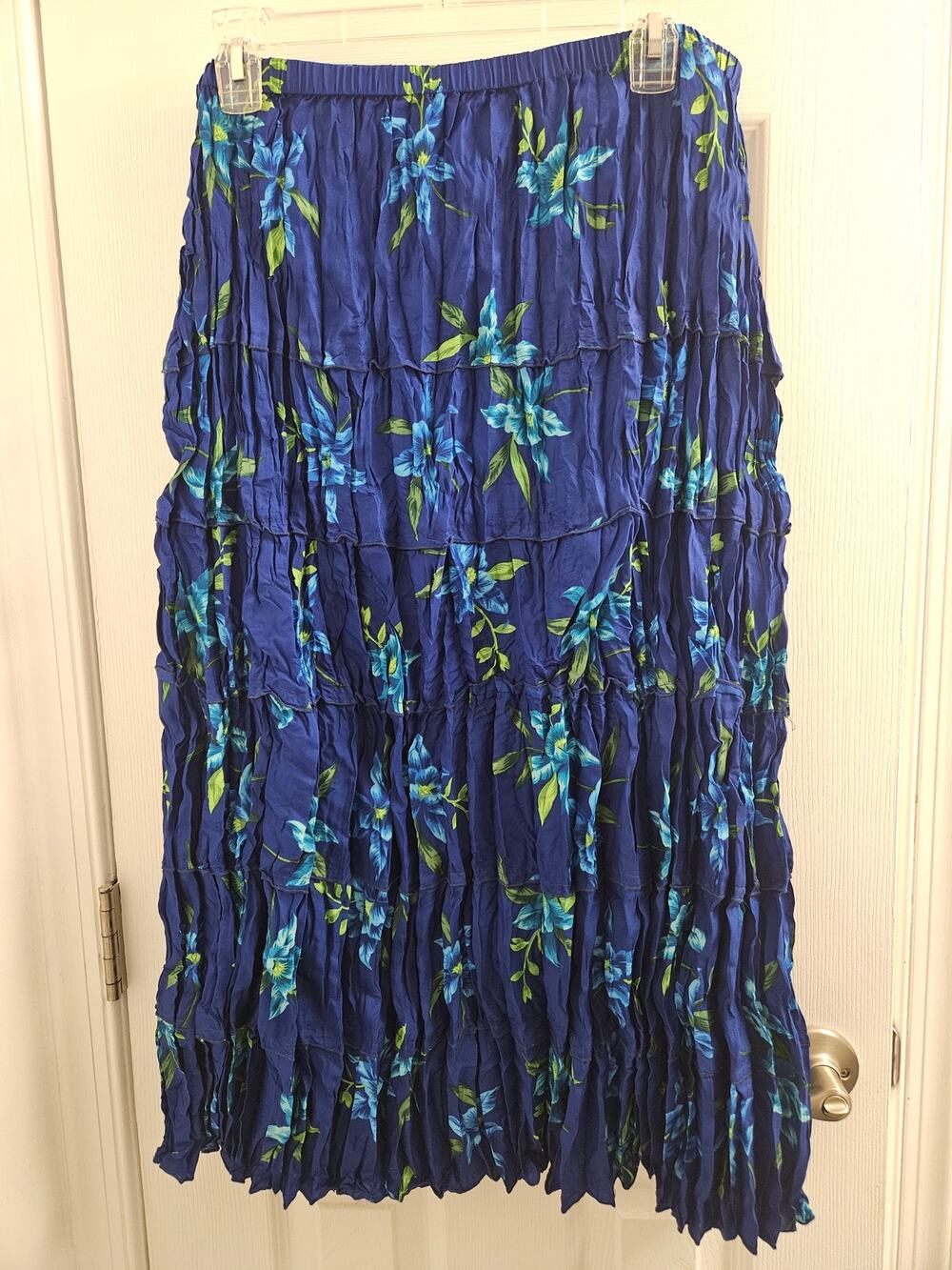 Rene Margo Floral Blue Crinkle Maxi Skirt, Size 1X